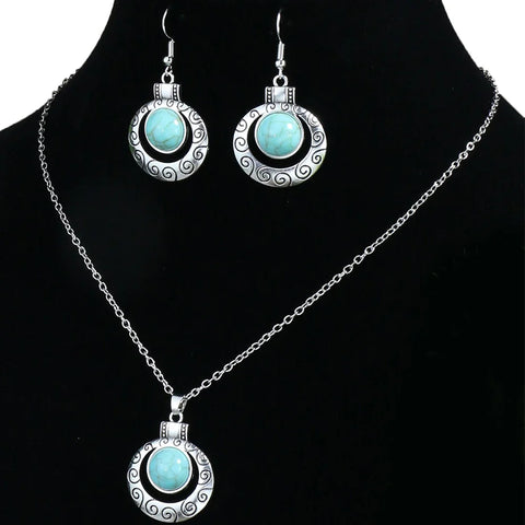 Vintage Blue Crystal Jewelry Set – European-American Necklace & Earrings Gift Set