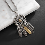 Retro Hollow Feather Native American Pendant Necklace Unisex Fashion Jewelry