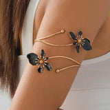 Boho Floral Arm Cuff Bracelet for Women – Vintage Gold Open Bangle