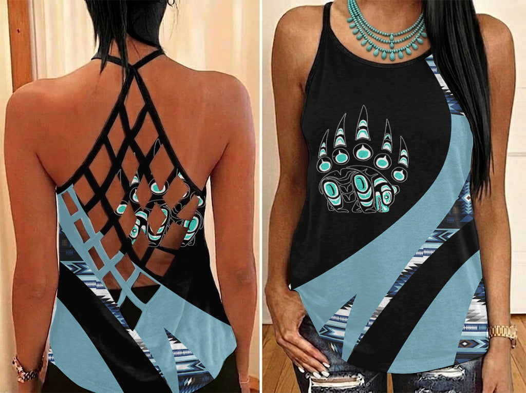 SBD00181 Bear Claw Native American Criss-Cross Open Back Tank Top