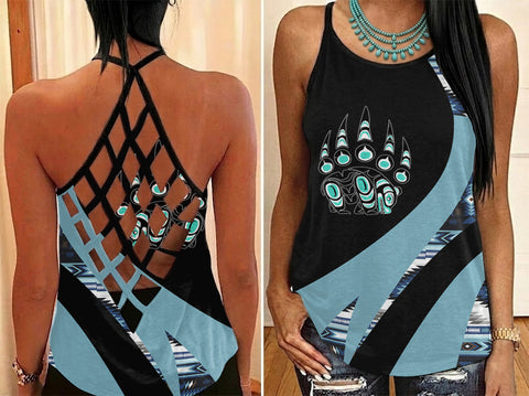 SBD00181 Bear Claw Native American Criss-Cross Open Back Tank Top