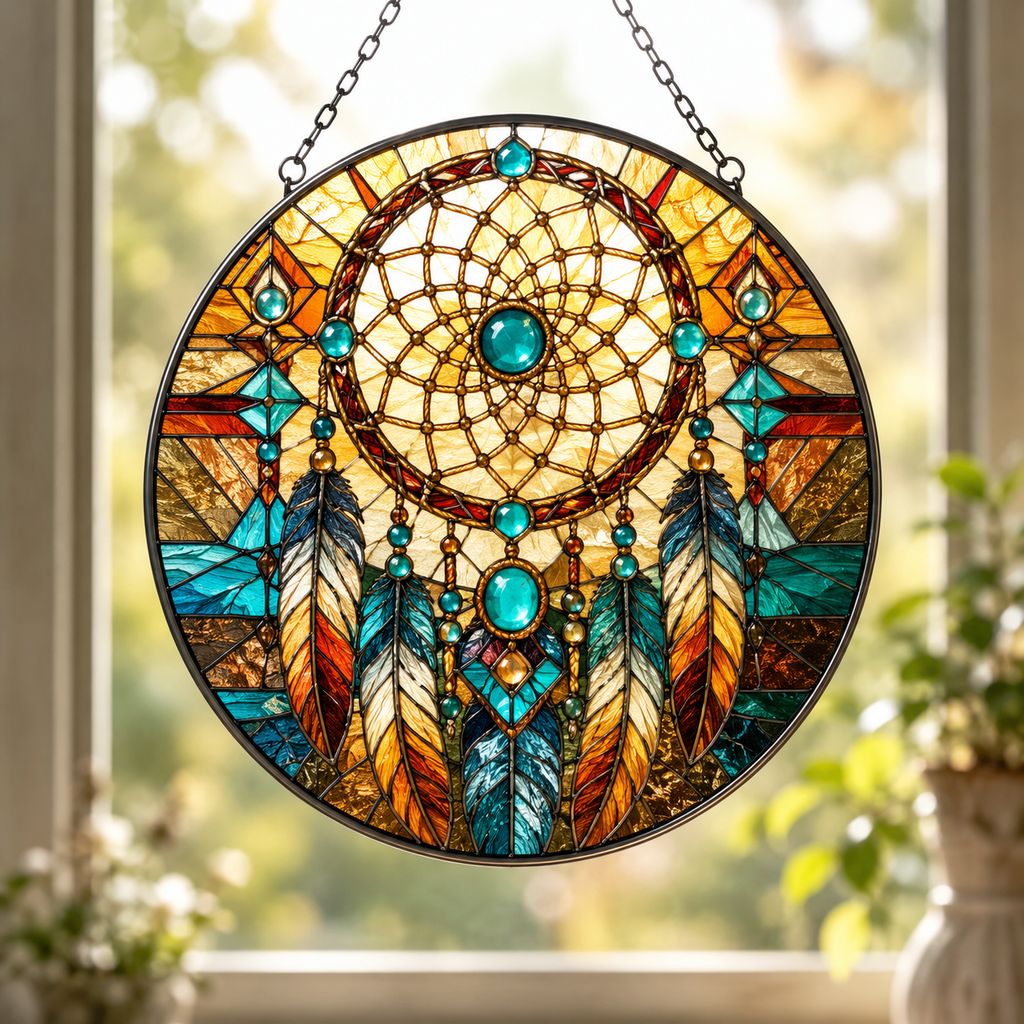 SC001 Dreamcatcher Native American Stained Glass Suncatcher