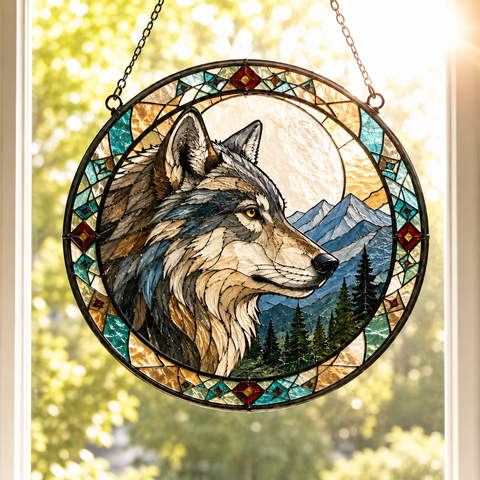 SC002 Wolf Native American Stained Glass Suncatcher