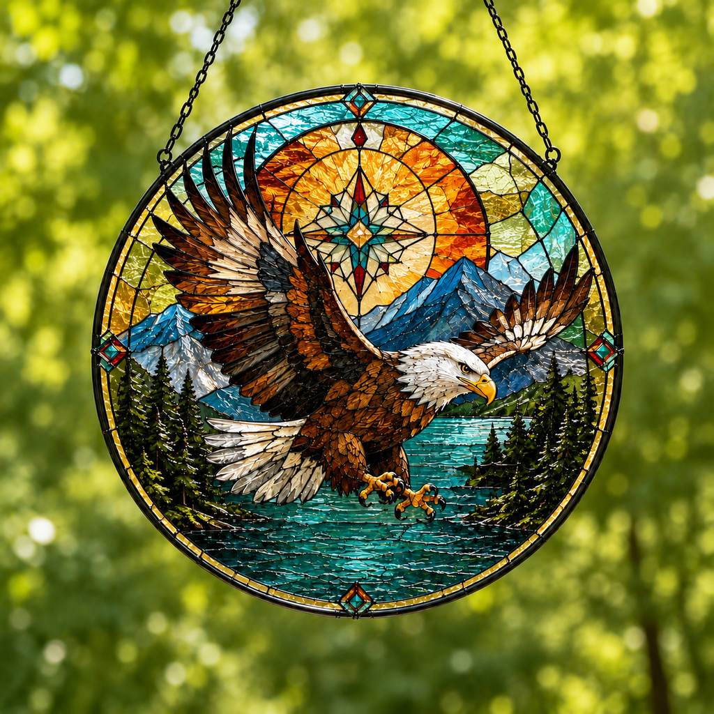 SC003 Eagle Native American Stained Glass Suncatcher