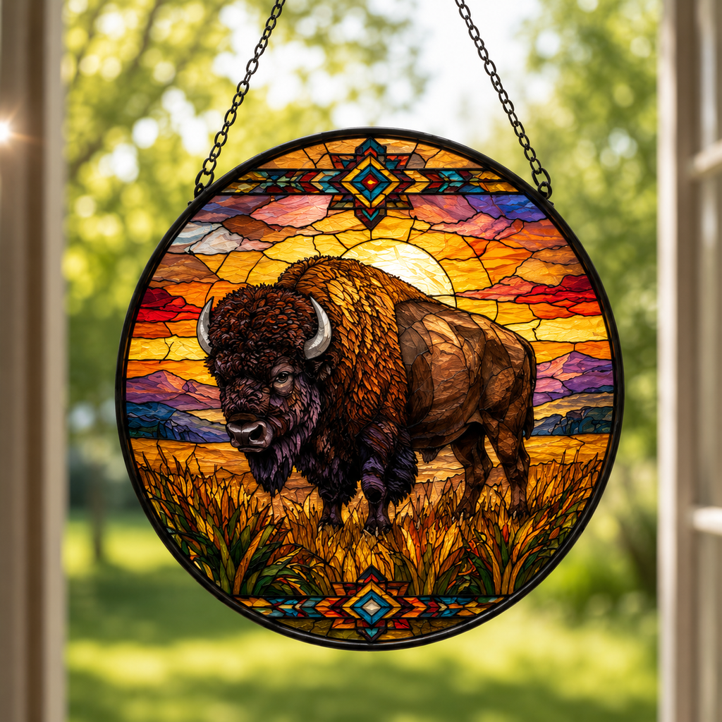 SC005 Bison Native American Stained Glass Suncatcher