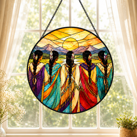 SC006 Women Native American Stained Glass Suncatcher