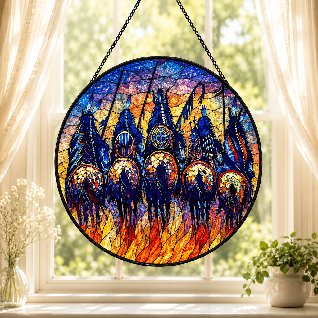 SC007 Chiefs Native American Stained Glass Suncatcher
