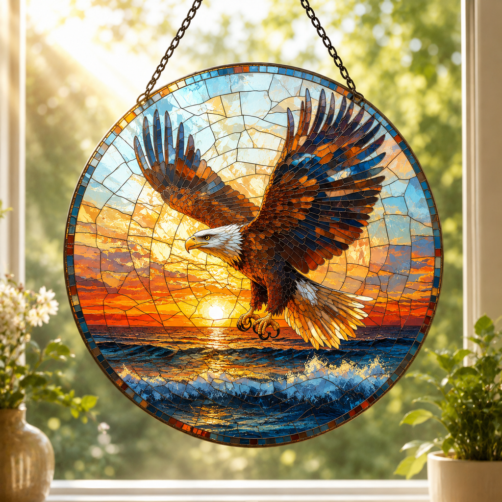 SC020 Eagle Native American Stained Glass Suncatcher