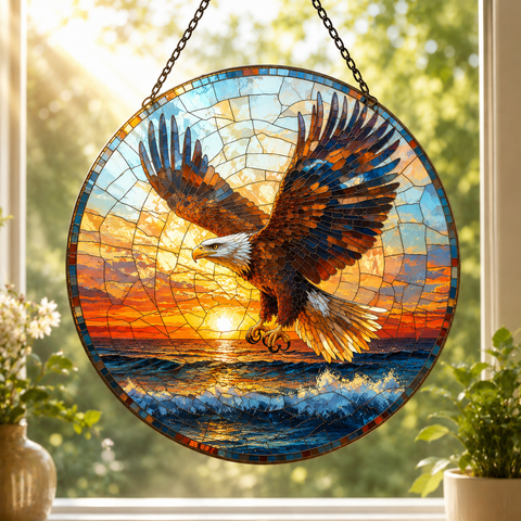 SC020 Eagle Native American Stained Glass Suncatcher