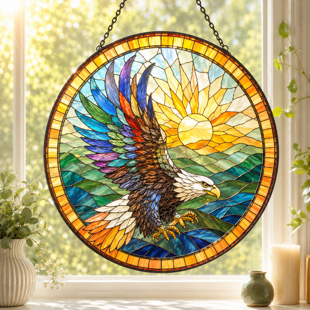 SC021 Eagle Sun Native American Stained Glass Suncatcher