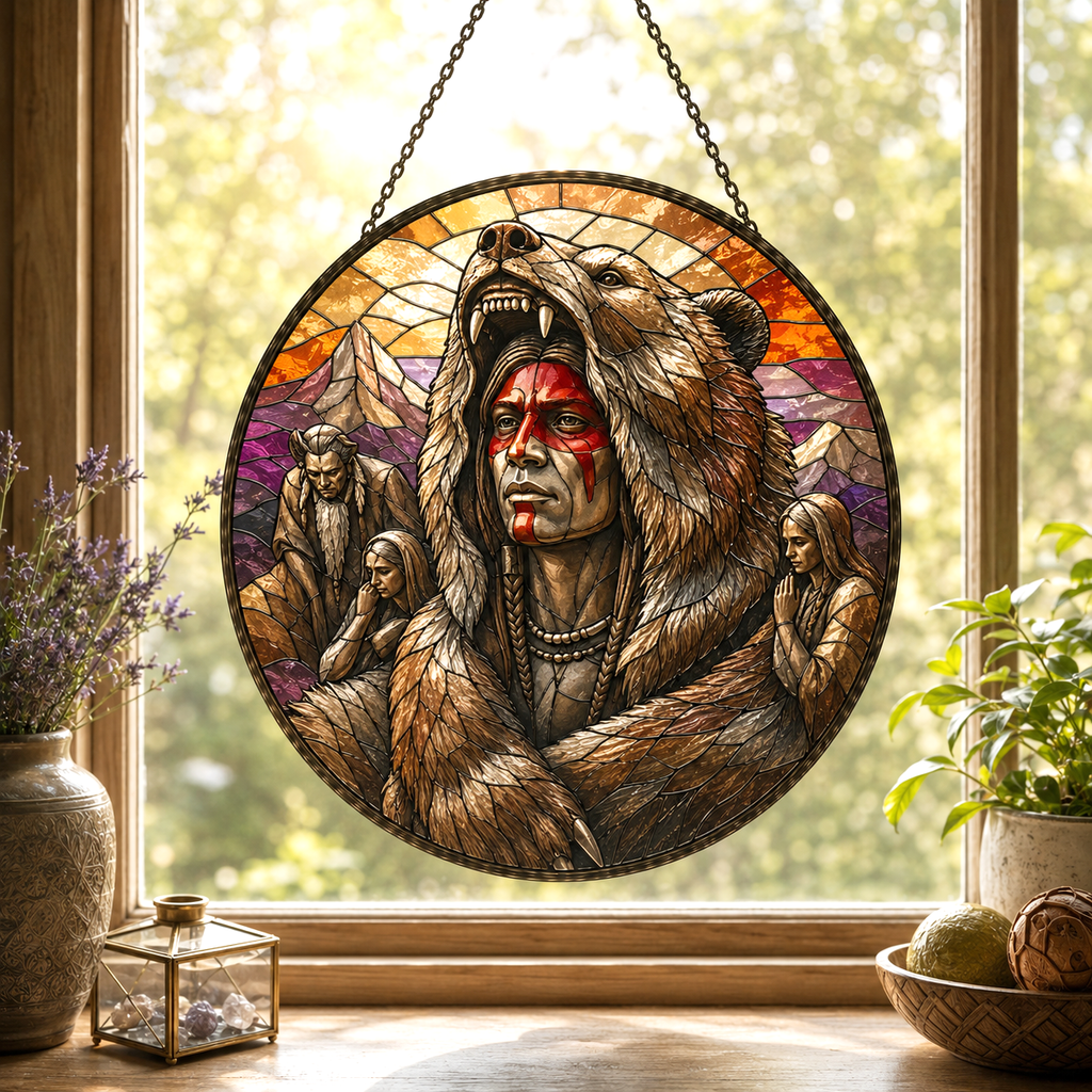 SC041 Chief Native American Stained Glass Suncatcher