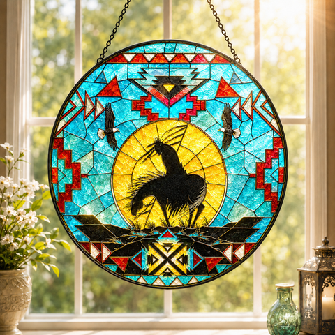 SC043 Trail of Tears Native American Stained Glass Suncatcher