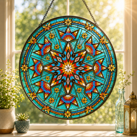 SC045 Pattern Native American Stained Glass Suncatcher