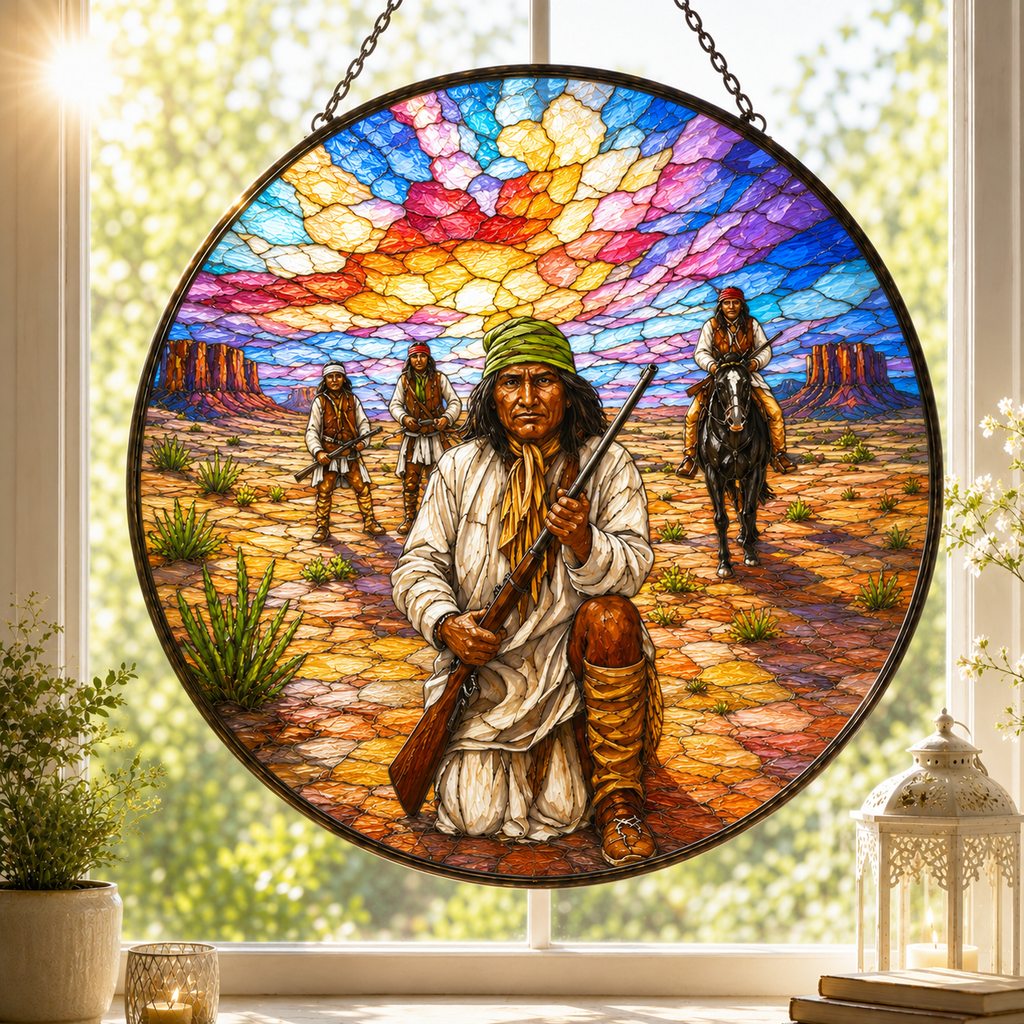 SC050 Chief Warrior Native American Stained Glass Suncatcher