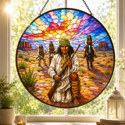 SC050 Chief Warrior Native American Stained Glass Suncatcher