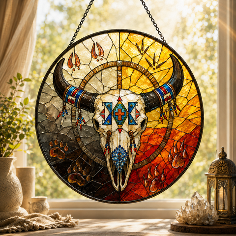SC051 Bison Native American Stained Glass Suncatcher
