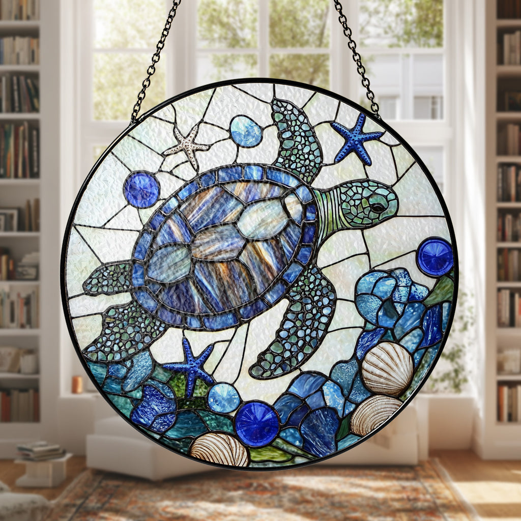 SC250404M15 Turtle Native American Stained Glass Suncatcher