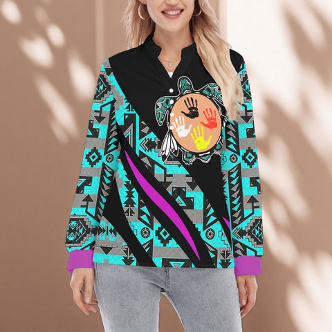 SD250218-M09 Native American Women Long Sleeve Blouse With Button Closure