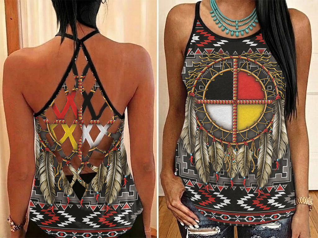 SFH0012 Dreamcatcher Native American Criss-Cross Open Back Tank Top