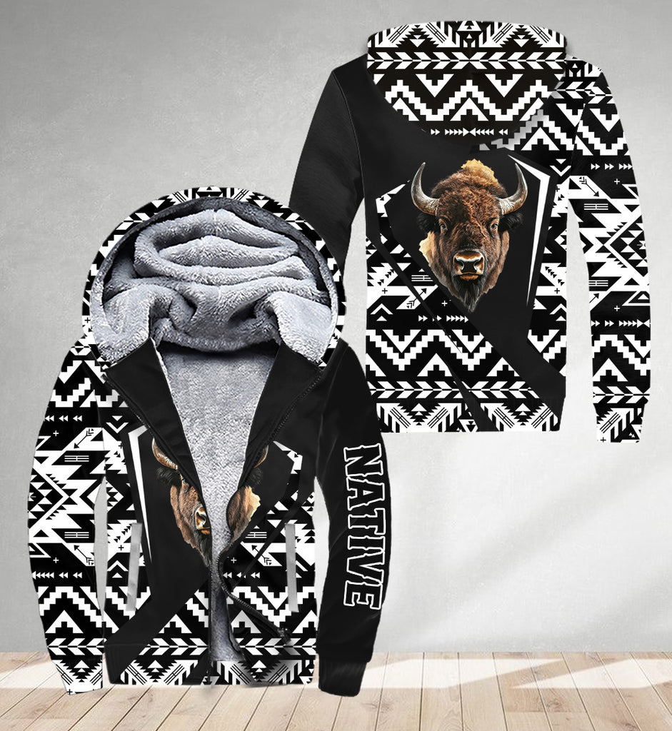 SH250205M13 Bison Head Native American 3D Fleece Hoodie