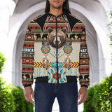 SH251118M03 Bear Native American Bomber Jacket With Sleeve Pocket
