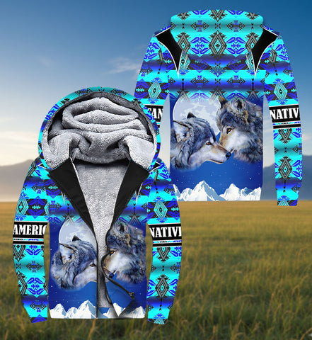 SH251118M05 Wolf Native American 3D Fleece Hoodie