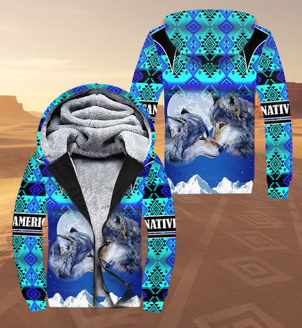 SH251118M06 Wolf Native American 3D Fleece Hoodie