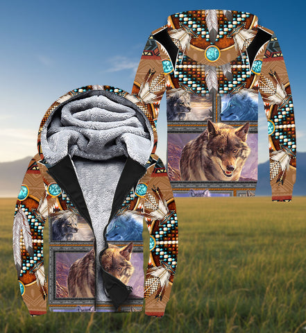 SH251118M08 Wolf Native American 3D Fleece Hoodie