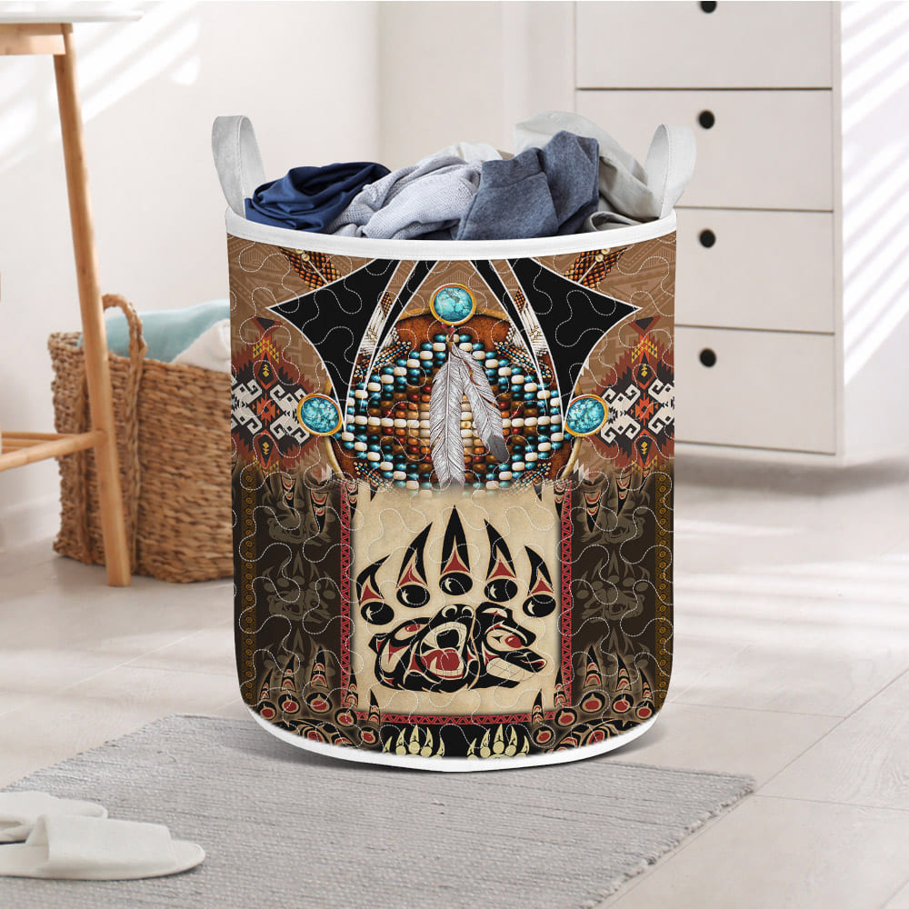 SH251118M10 Bear Claw Native American Quilted Laundry Basket
