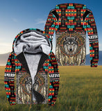 SH251118M17 Wolf Native American 3D Fleece Hoodie