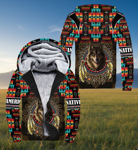 SH251118M18 Wolf Native American 3D Fleece Hoodie