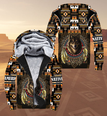 SH251118M19 Wolf Native American 3D Fleece Hoodie