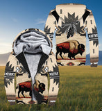 SH251119M05 Bison Native American 3D Fleece Hoodie
