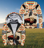 SH251119M06 Bison Native American 3D Fleece Hoodie