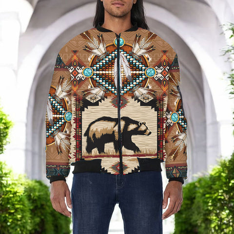 SH251119M07 Bear Native American Bomber Jacket With Sleeve Pocket