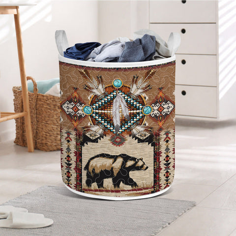 SH251119M07 Bear Native American Quilted Laundry Basket