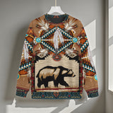 SH251119M07 Native American Unisex Drop-shoulder Knitted Fleece Sweater