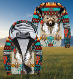 SH251119M09 Bear Native American 3D Fleece Hoodie