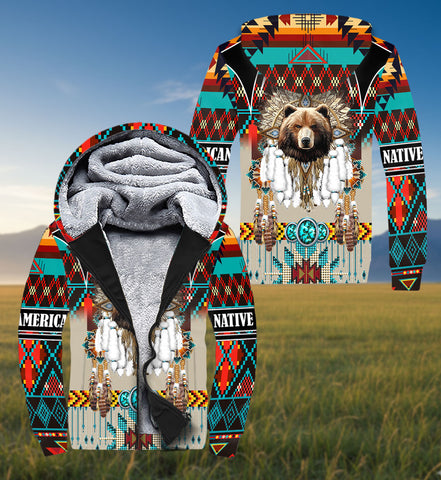 SH251119M09 Bear Native American 3D Fleece Hoodie