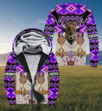 SH251119M12 Bison Native American 3D Fleece Hoodie