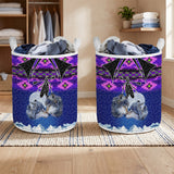 SH251119M13 Wolf Couple Native American Quilted Laundry Basket