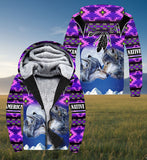 SH251119M13 Wolf Native American 3D Fleece Hoodie