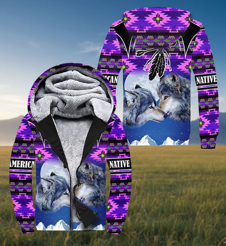 SH251119M13 Wolf Native American 3D Fleece Hoodie