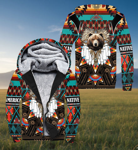 SH251119M16 Bear Native American 3D Fleece Hoodie