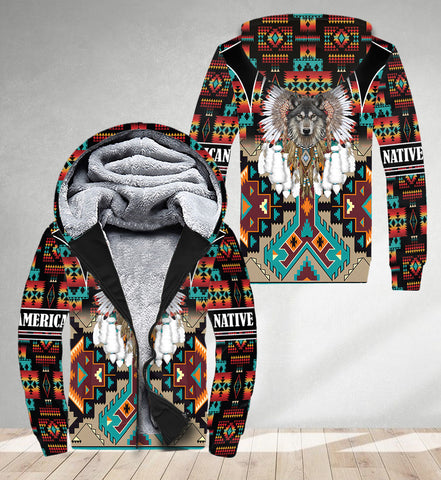 SH251119M17 Wolf Native American 3D Fleece Hoodie