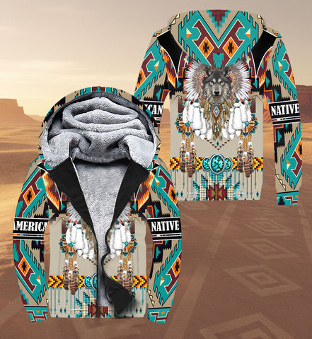 SH251119M18 Wolf Native American 3D Fleece Hoodie