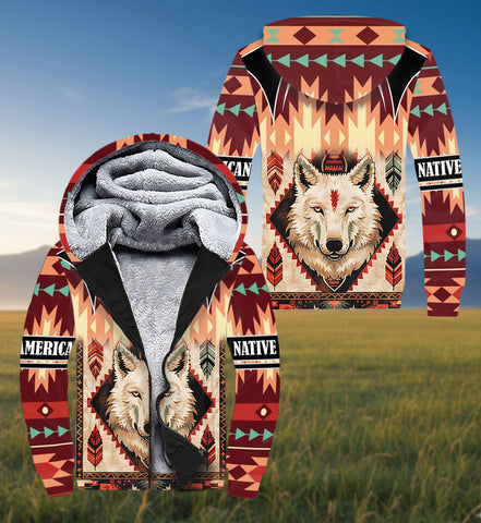 SH251120M09 Wolf Native American 3D Fleece Hoodie
