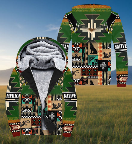 SH251121M02 Wolf Native American 3D Fleece Hoodie