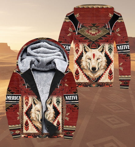 SH251121M06 Wolf Native American 3D Fleece Hoodie