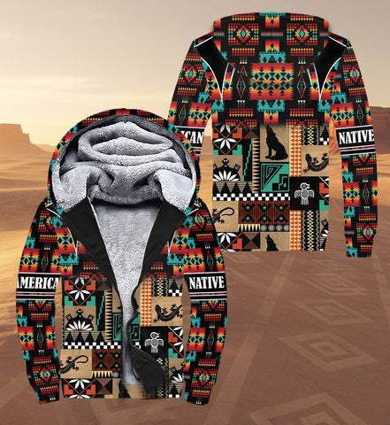 SH251121M07 Wolf Native American 3D Fleece Hoodie